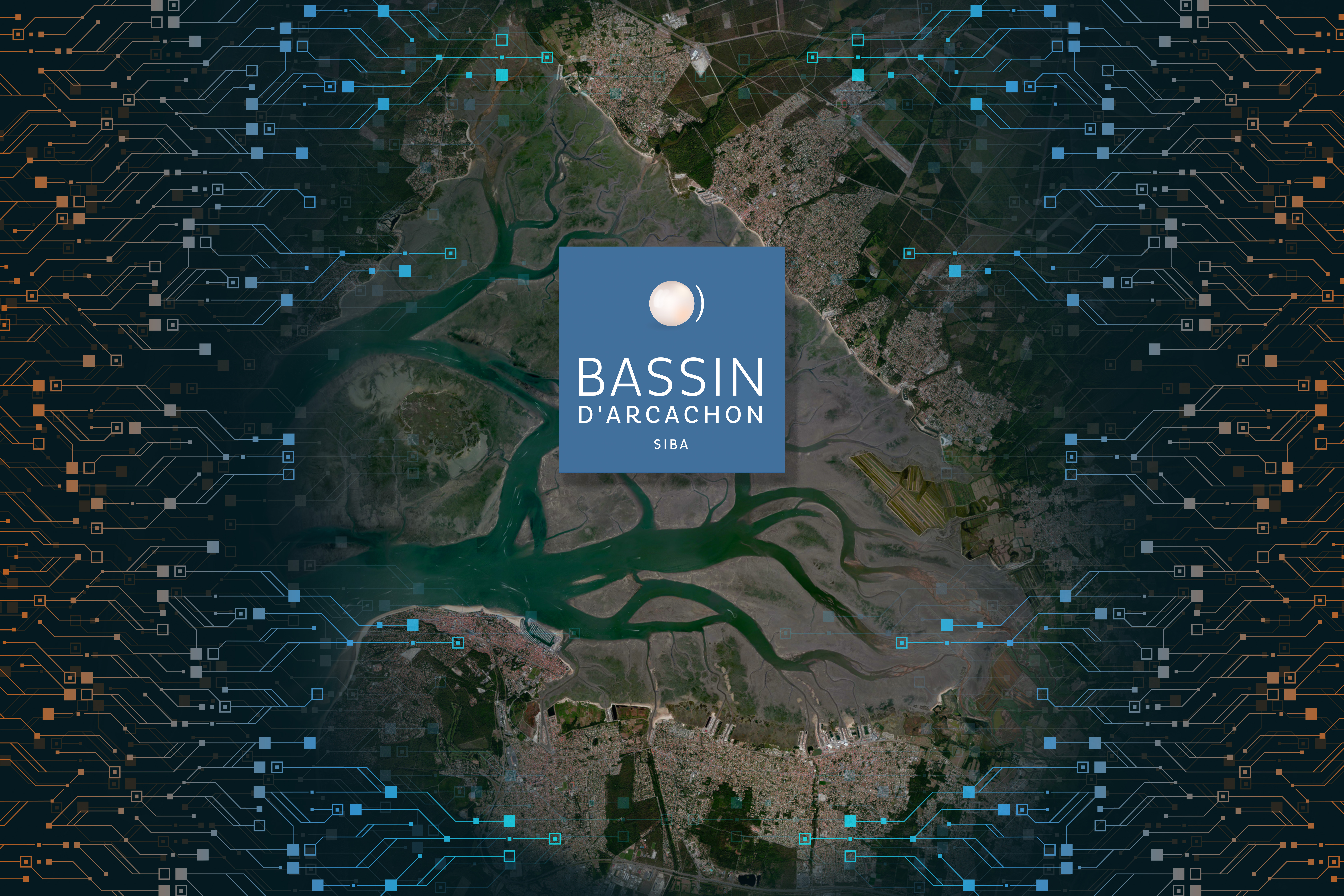 Satellite Image of the Bassin d'Arcachon with SIBA logo